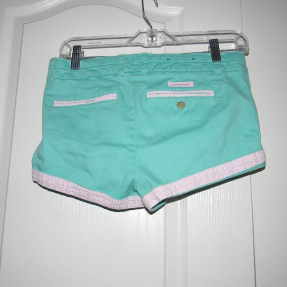 Southern Marsh Chino Shorts Size 0 Aqua Mint with Pink Cuffs Preppy Beach Resort - Picture 3 of 5